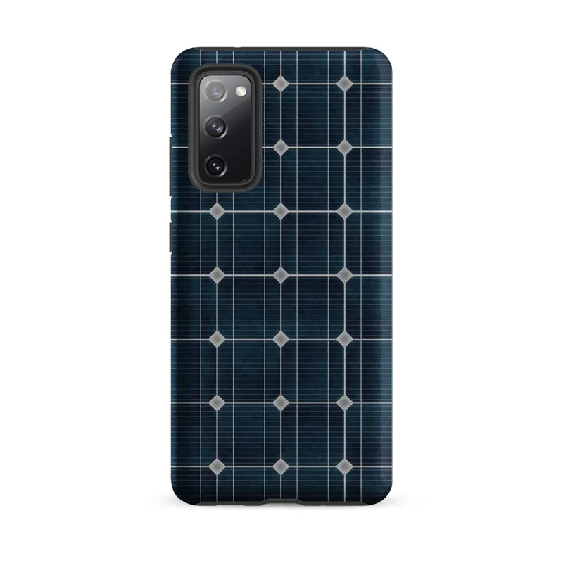 Matte Solar Panel Tech Tough Case for Samsung — close-up solar panel pattern with deep navy blue octagonal cells divided