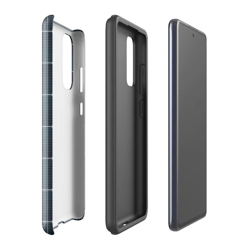 Glossy Solar Panel Tech Tough Case for Samsung — close-up solar panel pattern with deep navy blue octagonal cells divided
