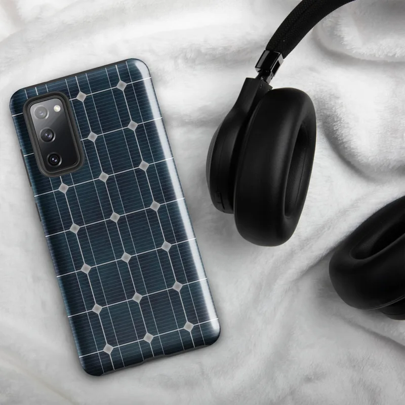 Glossy Solar Panel Tech Tough Case for Samsung — close-up solar panel pattern with deep navy blue octagonal cells divided