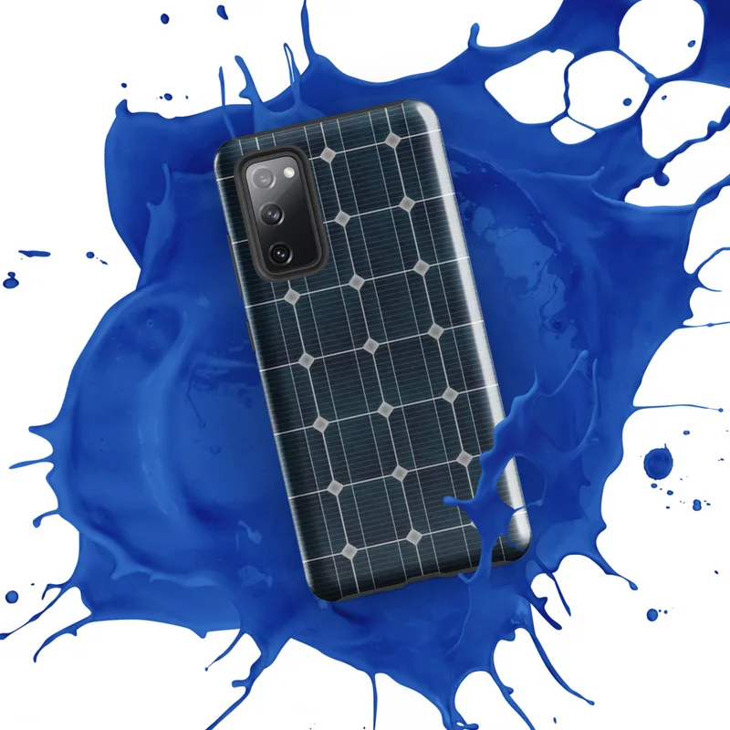 Glossy Solar Panel Tech Tough Case for Samsung — close-up solar panel pattern with deep navy blue octagonal cells divided