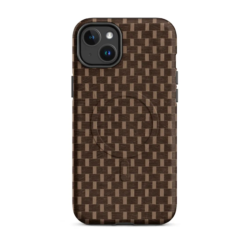 Matte Woven Basketweave Texture MagSafe Tough Case for iPhone — tightly woven basket weave pattern in dark espresso brown