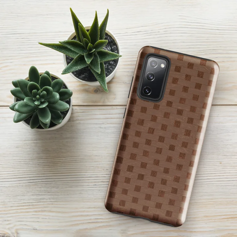Glossy Woven Earth Basket Weave Tough Case for Samsung — repeating basket weave pattern in warm terracotta and taupe