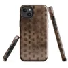 Glossy Woven Woodgrain Basket Weave MagSafe Tough Case for iPhone — tightly woven basket weave pattern in warm brown