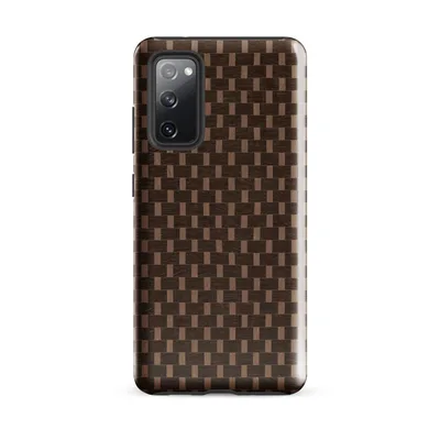 tightly woven basket weave pattern in dark espresso brown and warm tan, mimicking hand-woven natural fiber on Glossy Woven Weave Tough Case for Samsung - default - Front view