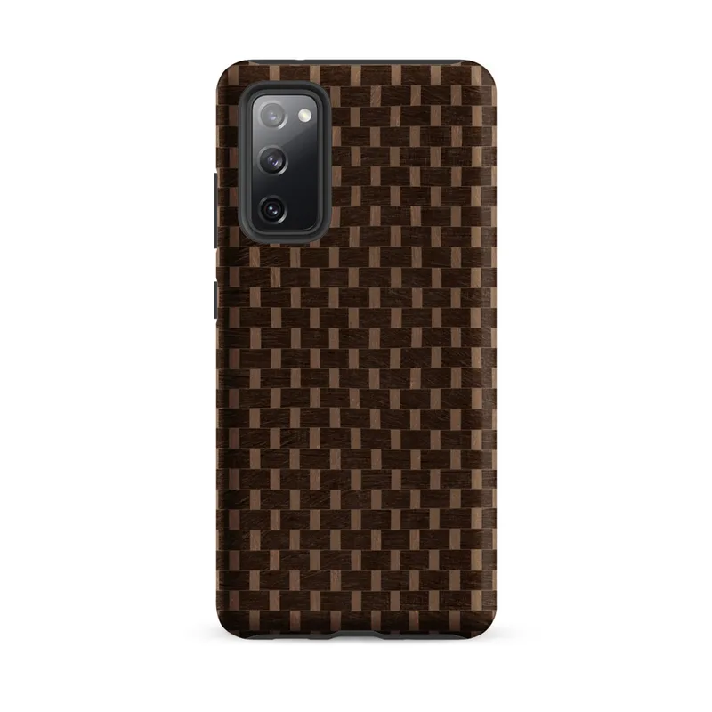 Matte Woven Weave Tough Case for Samsung — tightly woven basket weave pattern in dark espresso brown and warm tan, mimicking