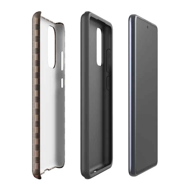 Glossy Woven Weave Tough Case for Samsung — tightly woven basket weave pattern in dark espresso brown and warm tan