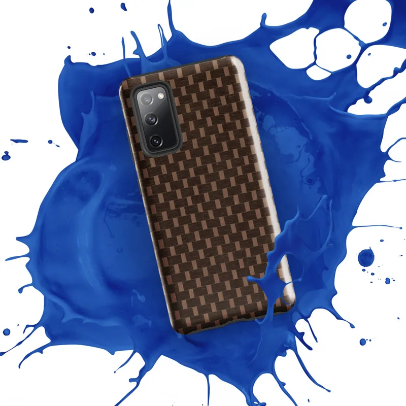 Glossy Woven Weave Tough Case for Samsung — tightly woven basket weave pattern in dark espresso brown and warm tan