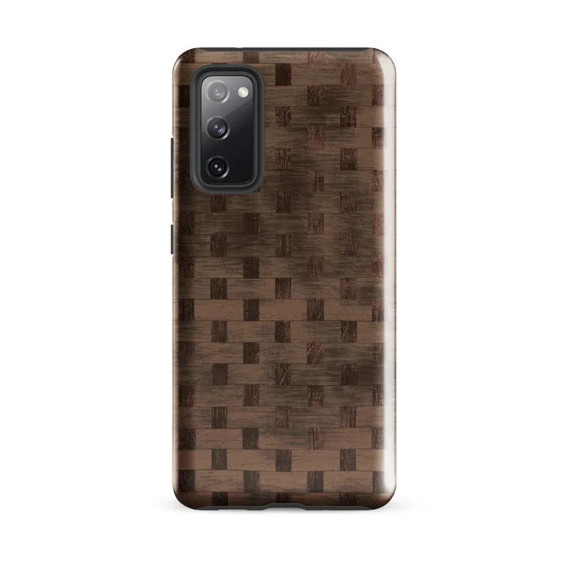 Glossy Woven Wood Basket Weave Tough Case for Samsung — tightly woven basket weave pattern in deep mahogany and warm caramel