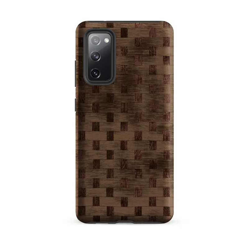 Matte Woven Wood Basket Weave Tough Case for Samsung — tightly woven basket weave pattern in deep mahogany and warm caramel