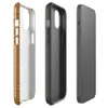 Glossy Woven Bamboo Serenity MagSafe Tough Case for iPhone — close-up woven bamboo mat texture in warm golden-tan tones