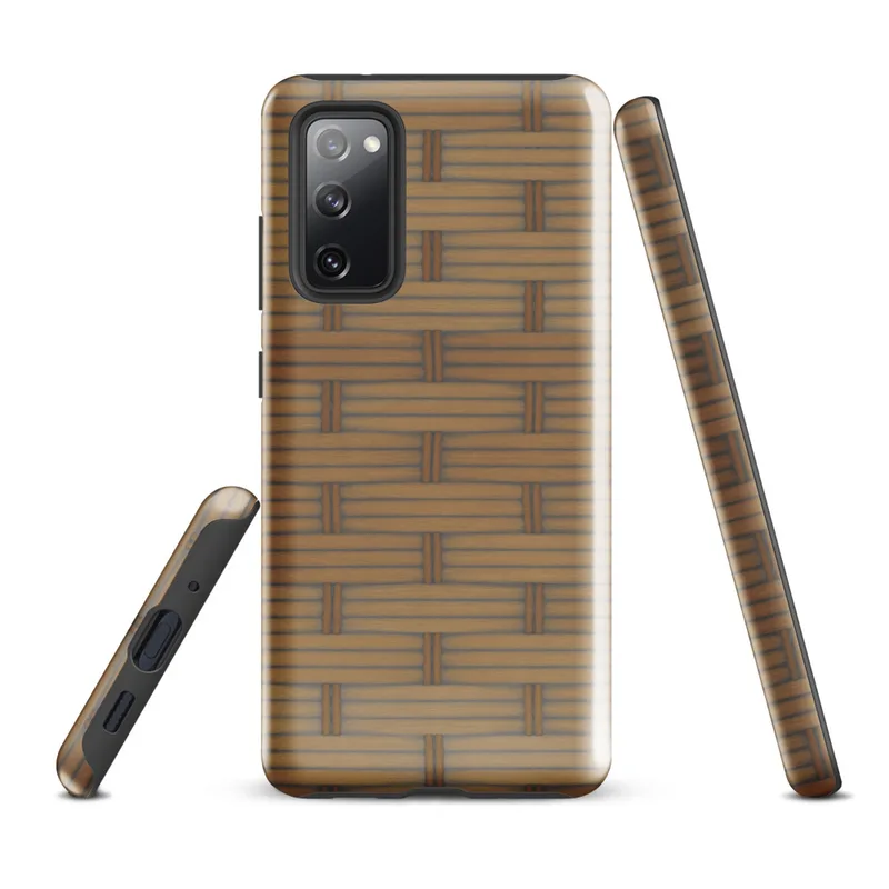 Glossy Woven Rattan Weave Tough Case for Samsung — repeating woven basket weave pattern in warm golden tan tones