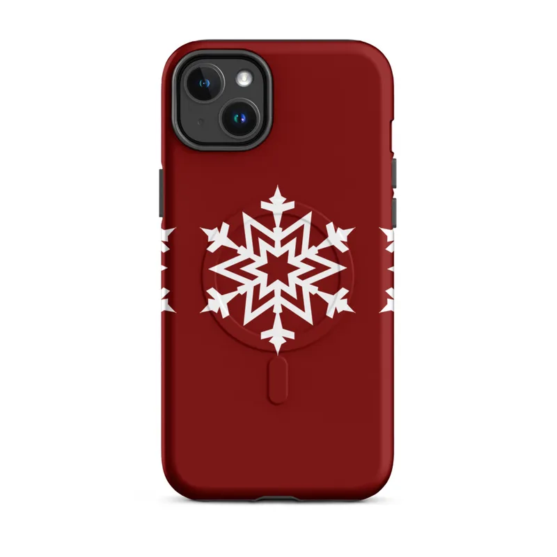 Matte Triple Snowflake Winter MagSafe Tough Case for iPhone — three identical white geometric snowflakes arranged in a row