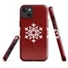 Glossy Triple Snowflake Winter MagSafe Tough Case for iPhone — three identical white geometric snowflakes arranged in a row