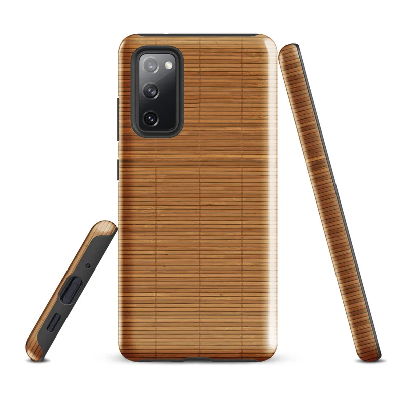 Glossy Woven Bamboo Mat Tough Case for Samsung — tightly woven bamboo reed mat in warm honey and caramel tones