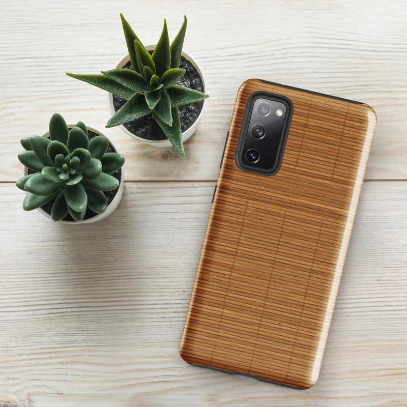 Glossy Woven Bamboo Mat Tough Case for Samsung — tightly woven bamboo reed mat in warm honey and caramel tones
