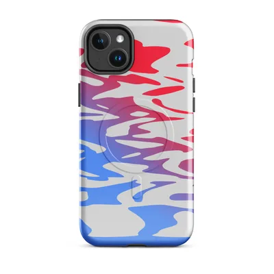 fluid ripple waves in crimson red and electric blue with a white negative space gradient blending between them on a light gray background on Glossy Ripple Wave Abstract MagSafe Tough Case for iPhone - default - Front view