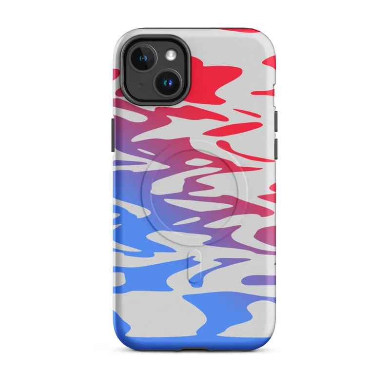 Matte Ripple Wave Abstract MagSafe Tough Case for iPhone — fluid ripple waves in crimson red and electric blue with a white