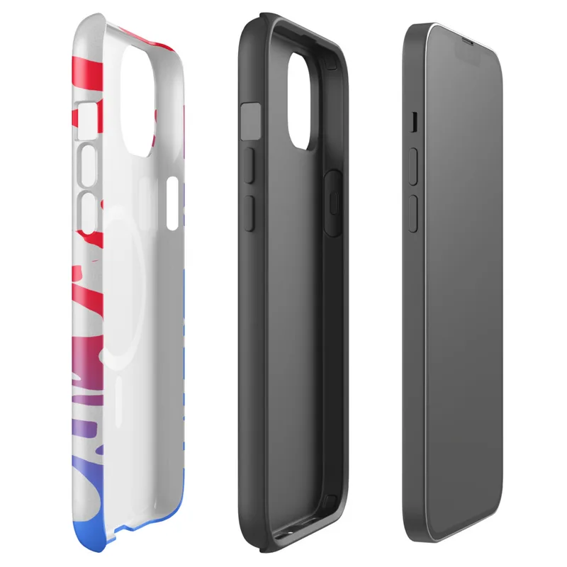 Glossy Ripple Wave Abstract MagSafe Tough Case for iPhone — fluid ripple waves in crimson red and electric blue with a white