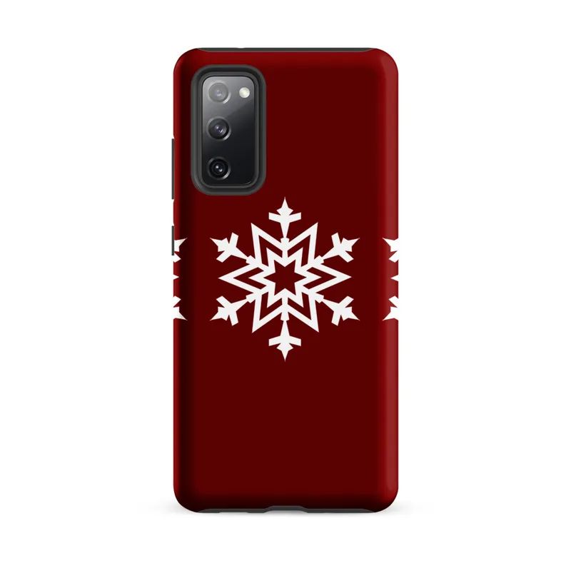 Matte Winter Snowflake Trio Tough Case for Samsung — three identical white geometric snowflakes arranged in a row on a deep