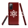 Glossy Winter Snowflake Trio Tough Case for Samsung — three identical white geometric snowflakes arranged in a row on a deep