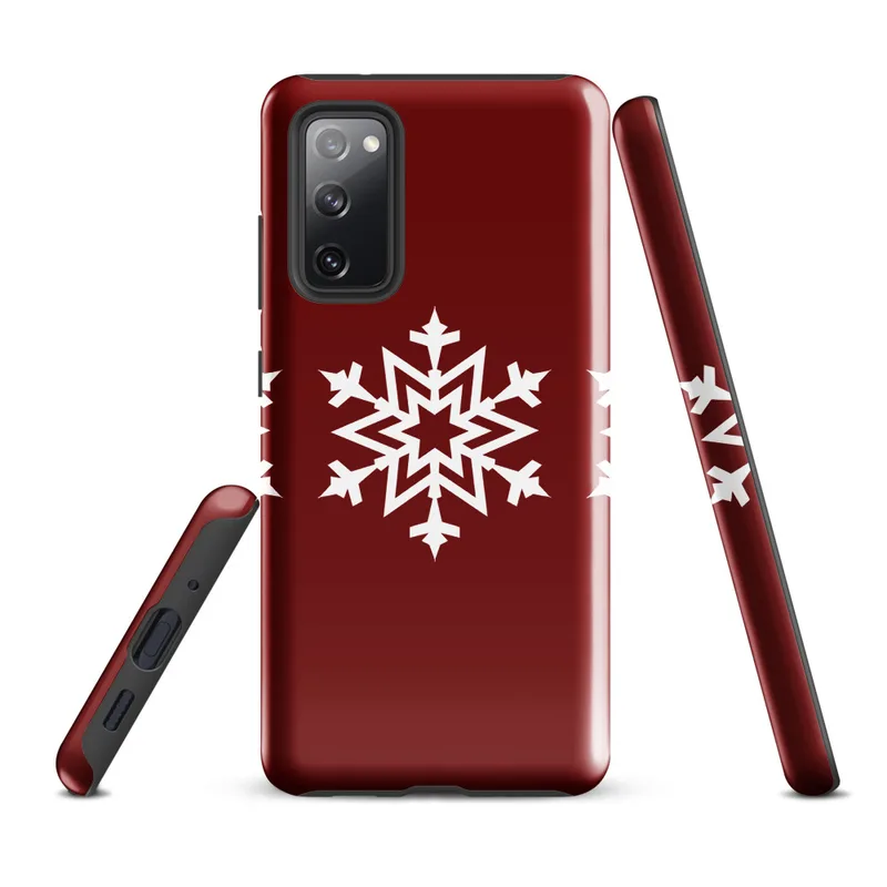 Glossy Winter Snowflake Trio Tough Case for Samsung — three identical white geometric snowflakes arranged in a row on a deep