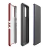 Glossy Winter Snowflake Trio Tough Case for Samsung — three identical white geometric snowflakes arranged in a row on a deep