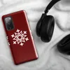 Glossy Winter Snowflake Trio Tough Case for Samsung — three identical white geometric snowflakes arranged in a row on a deep