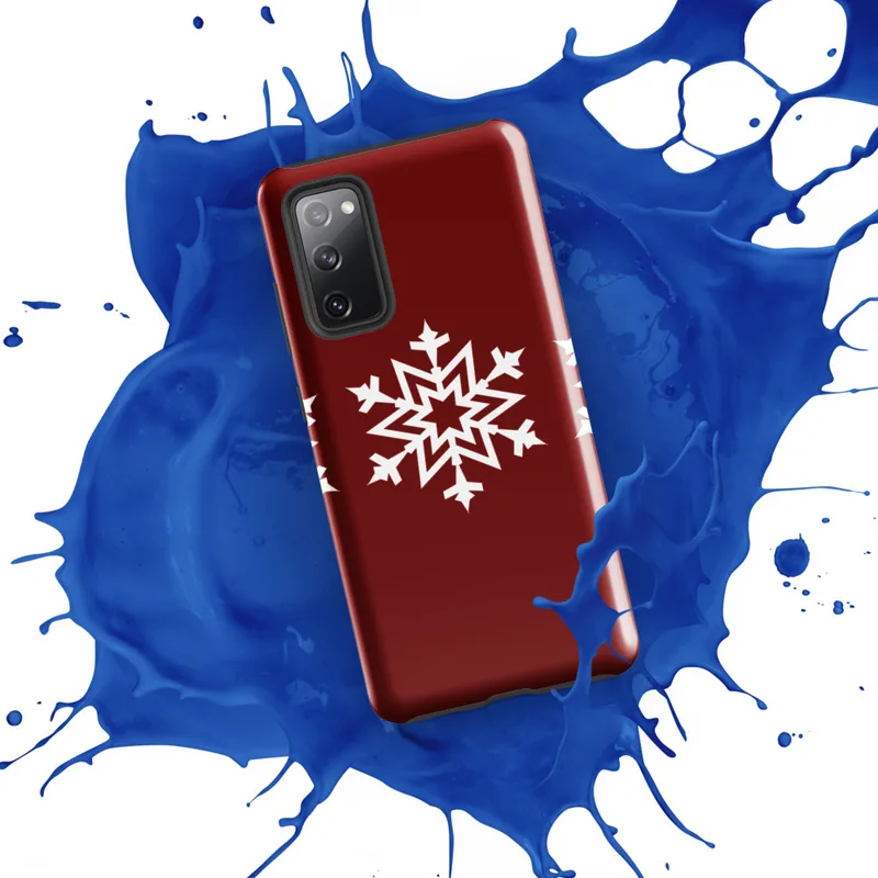 Glossy Winter Snowflake Trio Tough Case for Samsung — three identical white geometric snowflakes arranged in a row on a deep