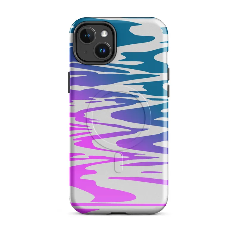 Glossy Neon Tide MagSafe Tough Case for iPhone — aerial view of rippling water with a gradient shifting from hot magenta
