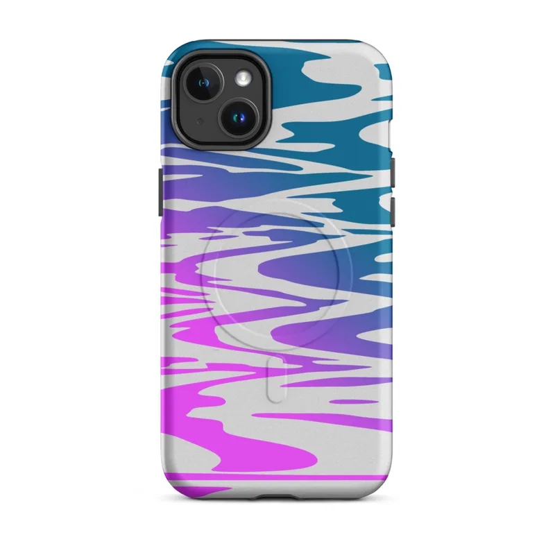 Matte Neon Tide MagSafe Tough Case for iPhone — aerial view of rippling water with a gradient shifting from hot magenta