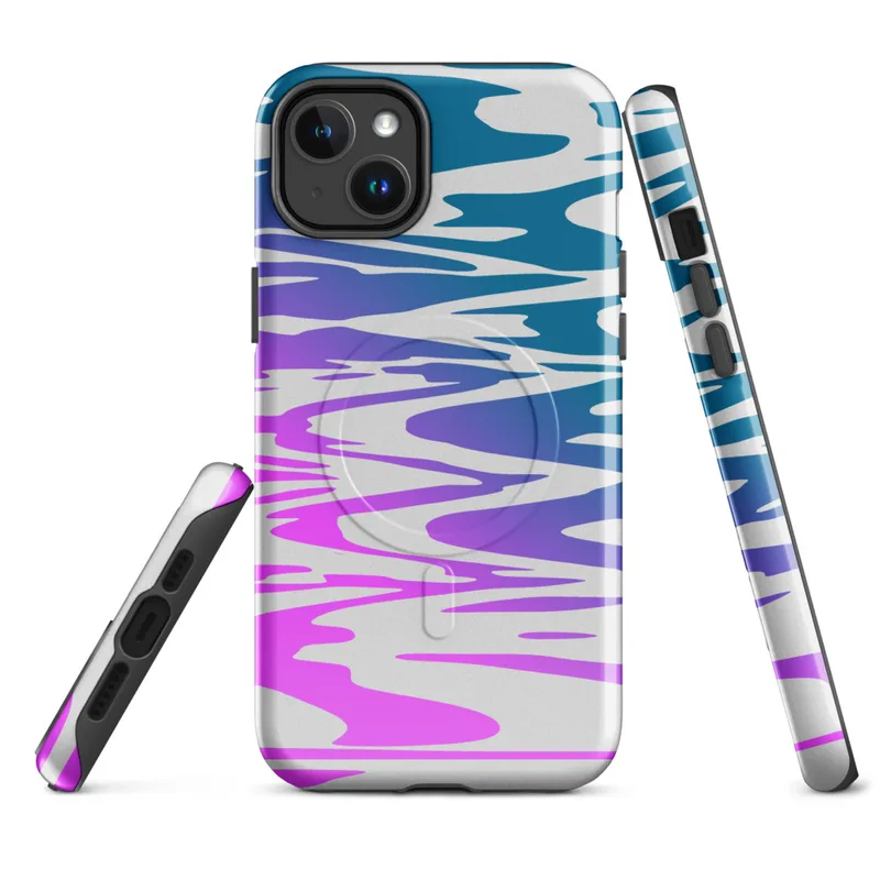 Glossy Neon Tide MagSafe Tough Case for iPhone — aerial view of rippling water with a gradient shifting from hot magenta