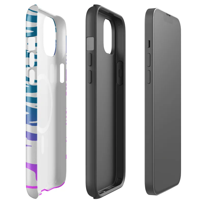 Glossy Neon Tide MagSafe Tough Case for iPhone — aerial view of rippling water with a gradient shifting from hot magenta