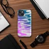 Glossy Neon Tide MagSafe Tough Case for iPhone — aerial view of rippling water with a gradient shifting from hot magenta