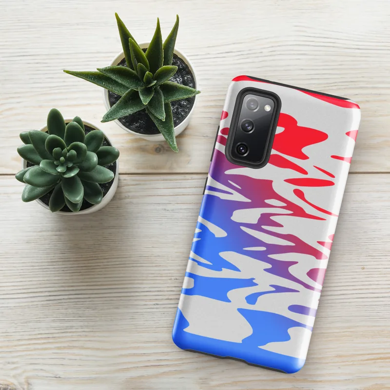 Glossy Crimson Wave Ripple Tough Case for Samsung — fluid water ripple pattern in vivid red and cobalt blue with a gradient