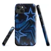 Glossy Midnight Star Power MagSafe Tough Case for iPhone — overlapping five-pointed stars in deep navy and electric blue