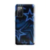 Glossy Midnight Star Strike Tough Case for Samsung — overlapping five-pointed stars in dark navy with glowing cobalt scan