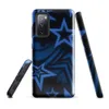 Glossy Midnight Star Strike Tough Case for Samsung — overlapping five-pointed stars in dark navy with glowing cobalt scan