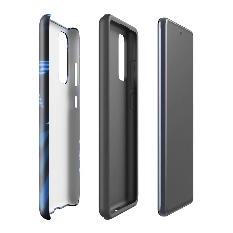 Glossy Midnight Star Strike Tough Case for Samsung — overlapping five-pointed stars in dark navy with glowing cobalt scan