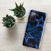Glossy Midnight Star Strike Tough Case for Samsung — overlapping five-pointed stars in dark navy with glowing cobalt scan