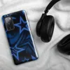Glossy Midnight Star Strike Tough Case for Samsung — overlapping five-pointed stars in dark navy with glowing cobalt scan