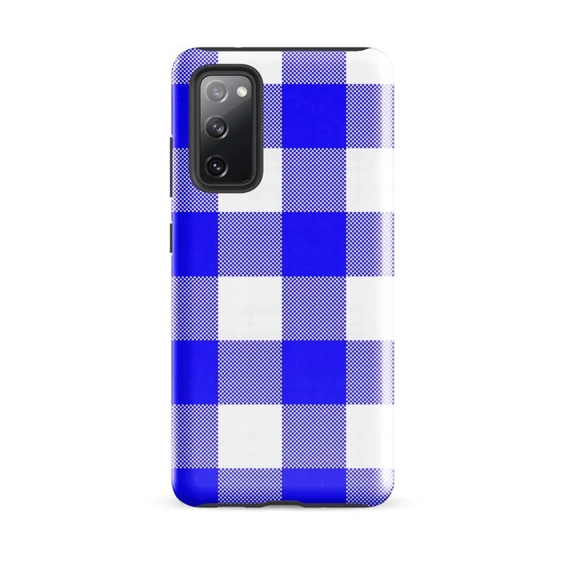 Glossy Classic Blue Gingham Tough Case for Samsung — large-scale cobalt blue and white gingham check pattern