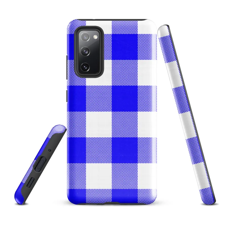 Glossy Classic Blue Gingham Tough Case for Samsung — large-scale cobalt blue and white gingham check pattern