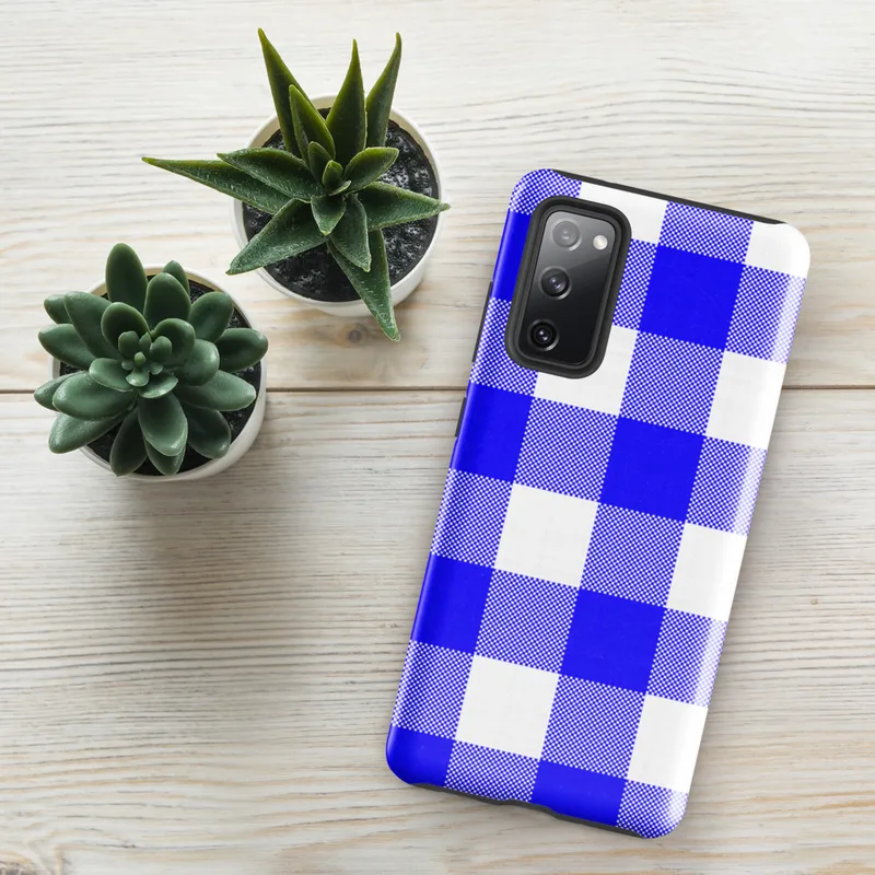 Glossy Classic Blue Gingham Tough Case for Samsung — large-scale cobalt blue and white gingham check pattern
