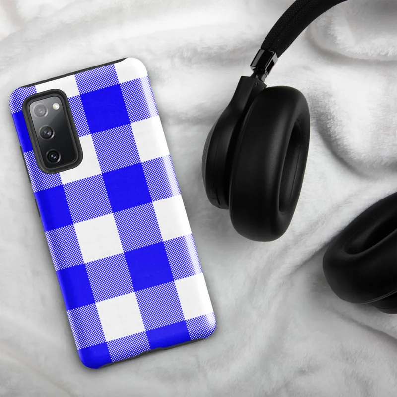 Glossy Classic Blue Gingham Tough Case for Samsung — large-scale cobalt blue and white gingham check pattern