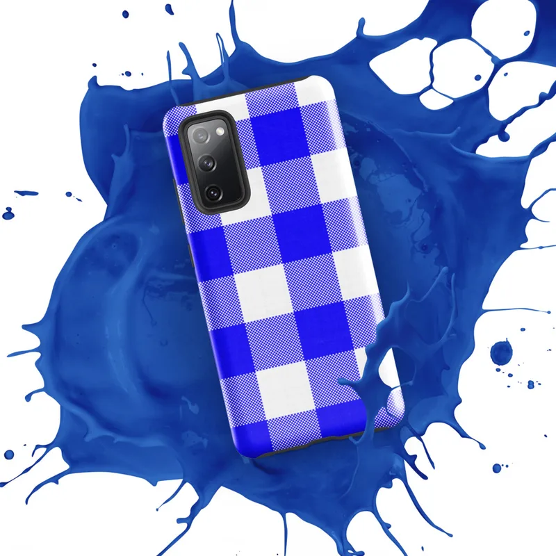 Glossy Classic Blue Gingham Tough Case for Samsung — large-scale cobalt blue and white gingham check pattern