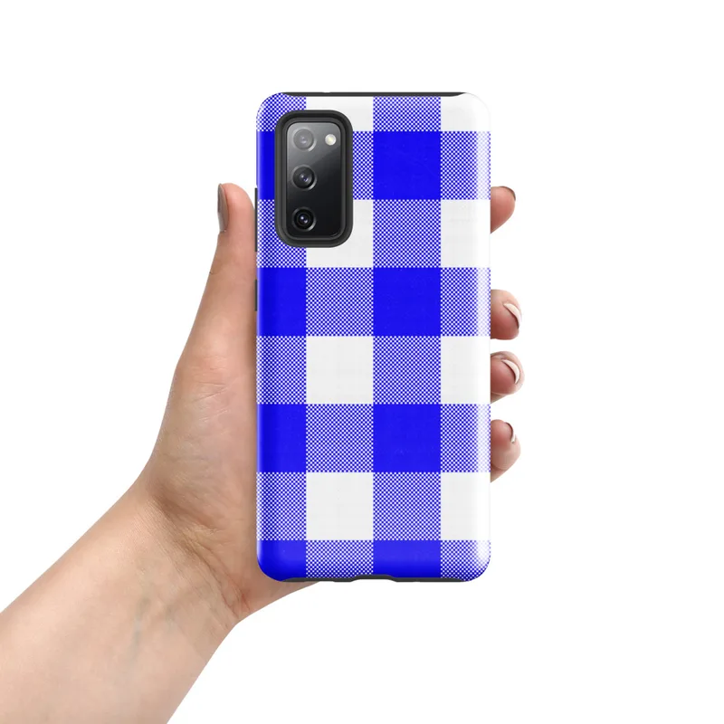 Glossy Classic Blue Gingham Tough Case for Samsung — large-scale cobalt blue and white gingham check pattern