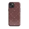 Glossy Crimson Cross Stitch MagSafe Tough Case for iPhone — repeating white cross-stitch X marks and diagonal line stitches