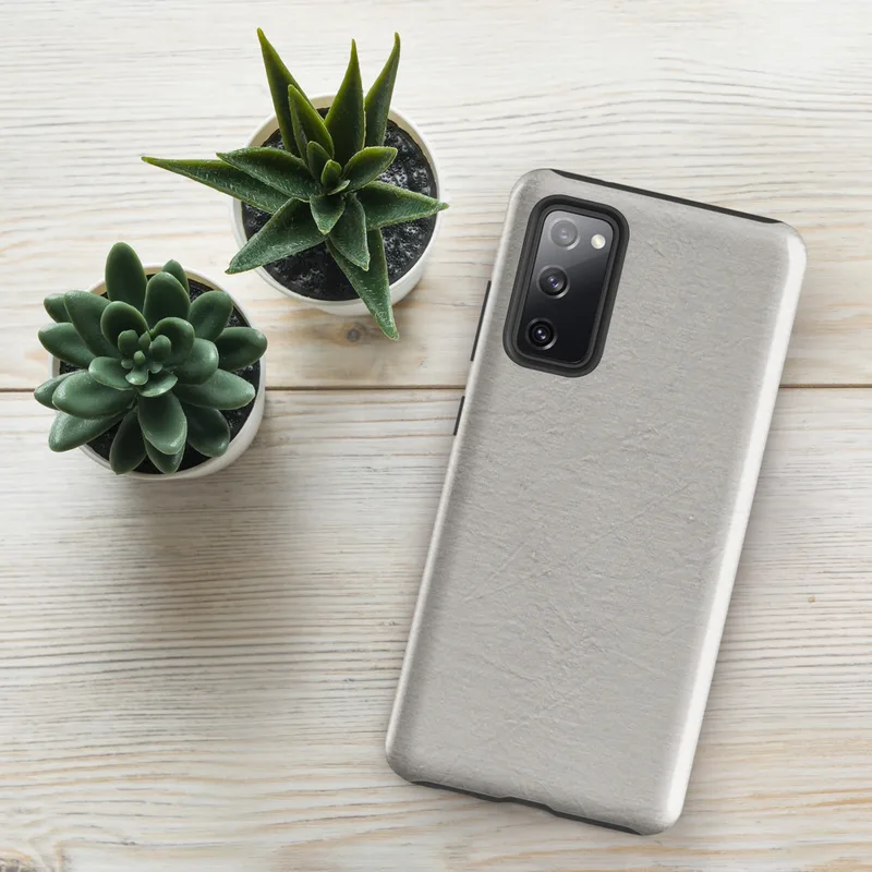 Glossy Stone Linen Texture Tough Case for Samsung — seamless wrinkled linen fabric texture in muted warm grey tones