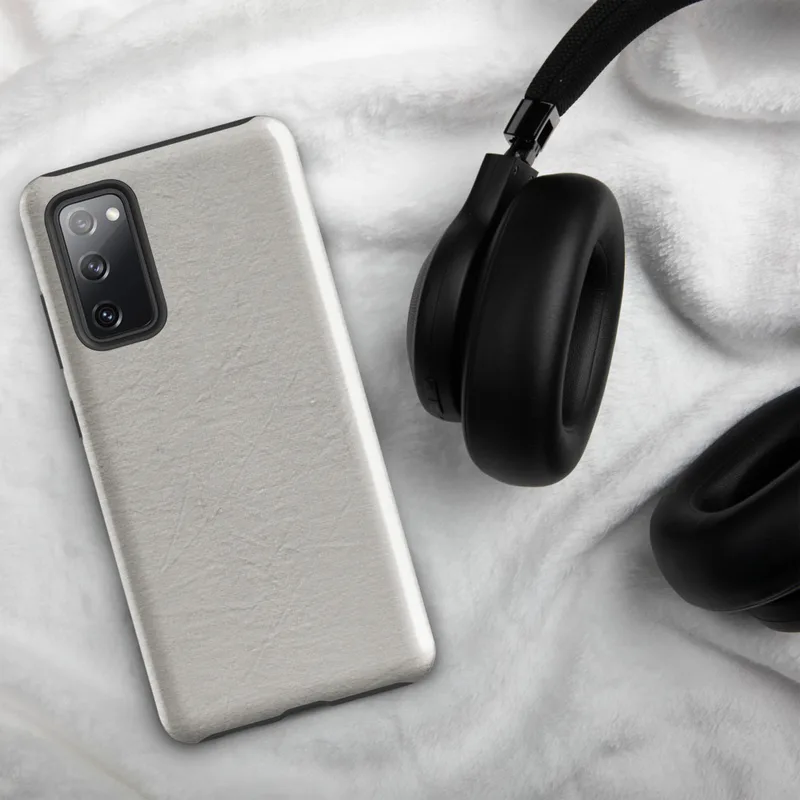 Glossy Stone Linen Texture Tough Case for Samsung — seamless wrinkled linen fabric texture in muted warm grey tones