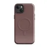 Glossy Crimson Dusk MagSafe Tough Case for iPhone — deep burgundy wine-toned textured canvas surface with subtle tonal